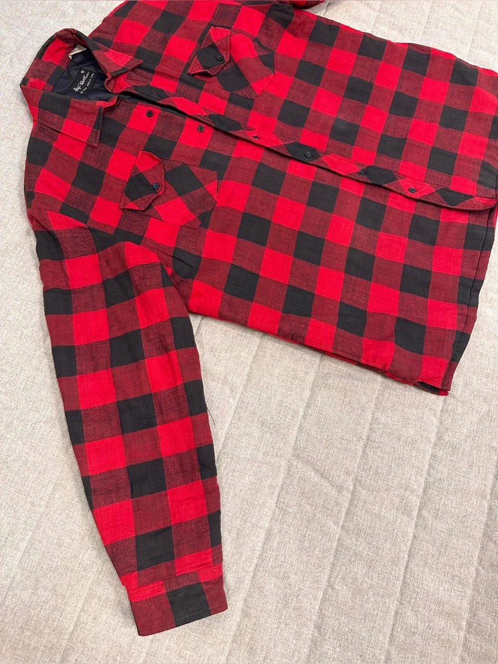 VTG Hugo Valentino Mens Shirt Flannel Jacket Quilted Lining Buffalo Plaid XL